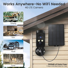 4G LTE Cellular Security Camera Wireless Outdoor, Magnetic, No WiFi Needed, 300° Pan, Solar Powered, Magnetic Mount 1-Min Install, SIM Included, PIR Motion & AI, 2K Night Vision, Lifetime 7-Day Cloud