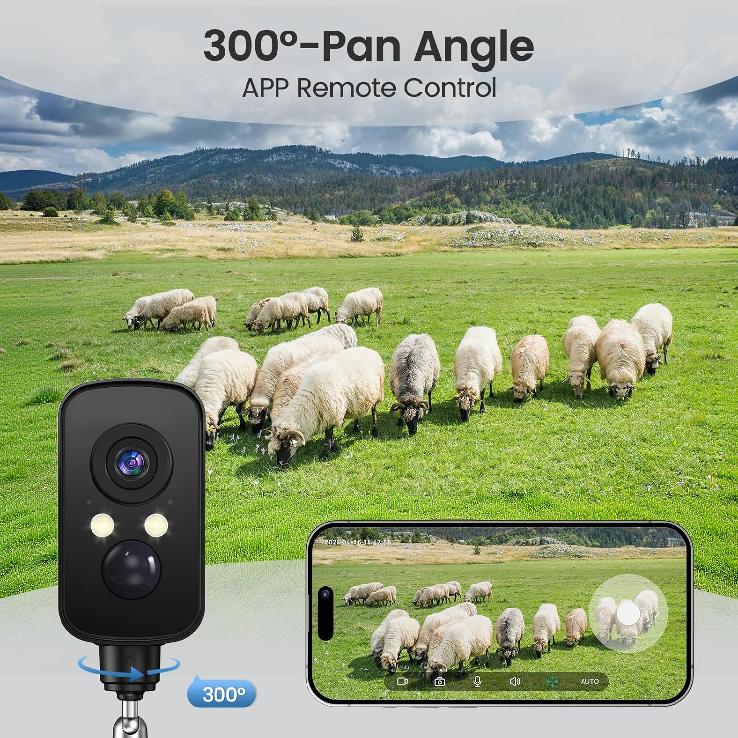 4G LTE Cellular Security Camera Wireless Outdoor, Magnetic, No WiFi Needed, 300° Pan, Solar Powered, Magnetic Mount 1-Min Install, SIM Included, PIR Motion & AI, 2K Night Vision, Lifetime 7-Day Cloud