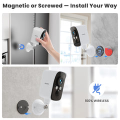 Naseto  300° Pan Wireless Outdoor Security Camera, Magnetic Mount, Battery Powered Cam Indoor, 2.4G WiFi, 2K, AI Detection, Night Vision, 2-Way Talk, Lifetime 7-Day Cloud/SD Storage, for Home Security, IP65