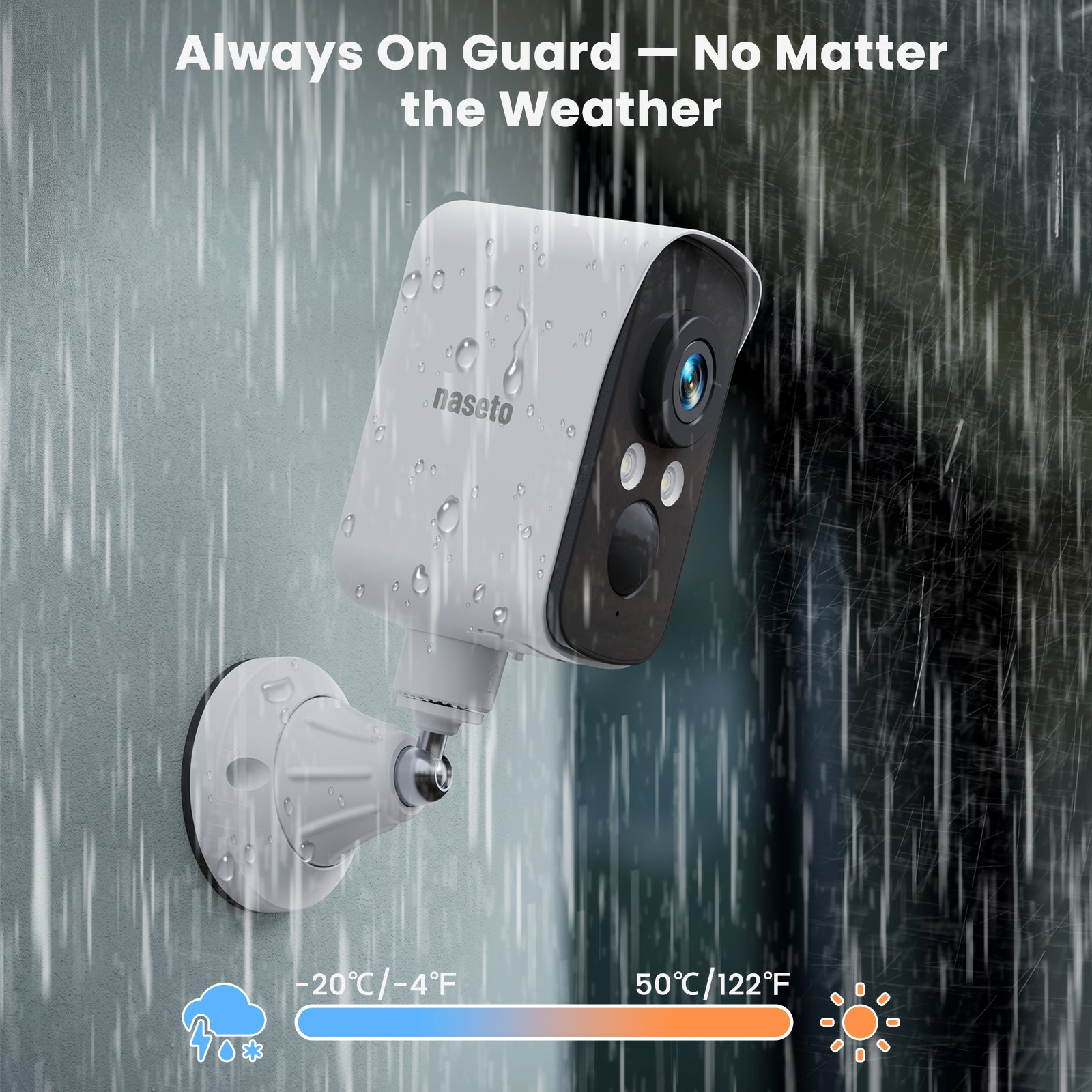 Naseto  300° Pan Wireless Outdoor Security Camera, Magnetic Mount, Battery Powered Cam Indoor, 2.4G WiFi, 2K, AI Detection, Night Vision, 2-Way Talk, Lifetime 7-Day Cloud/SD Storage, for Home Security, IP65