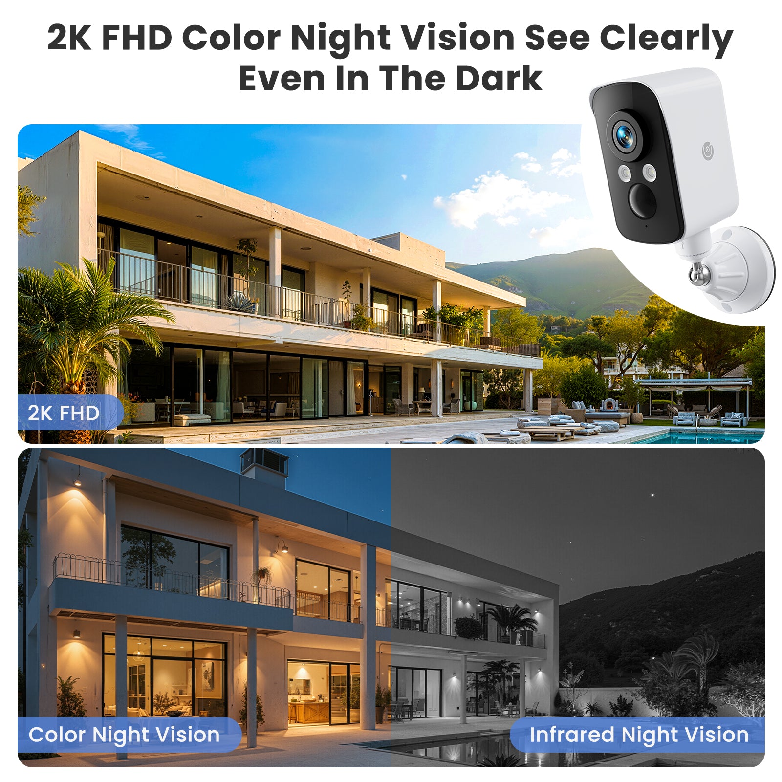 300° Pan Wireless Outdoor Security Camera, Magnetic Mount, Battery Powered Cam Indoor, 2.4G WiFi, 2K, AI Detection, Night Vision, 2-Way Talk, Lifetime 7-Day Cloud/SD Storage, for Home Security, IP65 Naseto