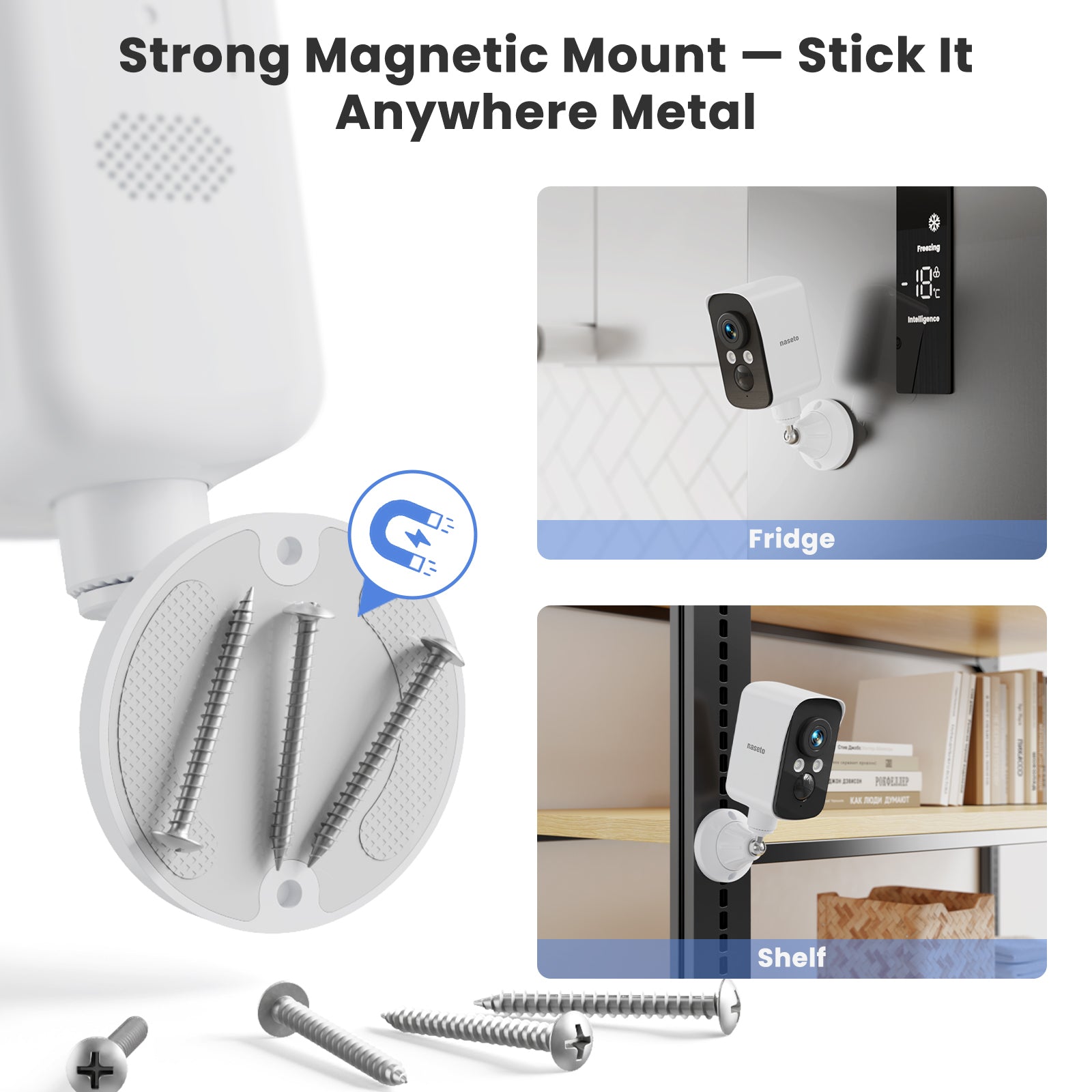Naseto  300° Pan Wireless Outdoor Security Camera, Magnetic Mount, Battery Powered Cam Indoor, 2.4G WiFi, 2K, AI Detection, Night Vision, 2-Way Talk, Lifetime 7-Day Cloud/SD Storage, for Home Security, IP65